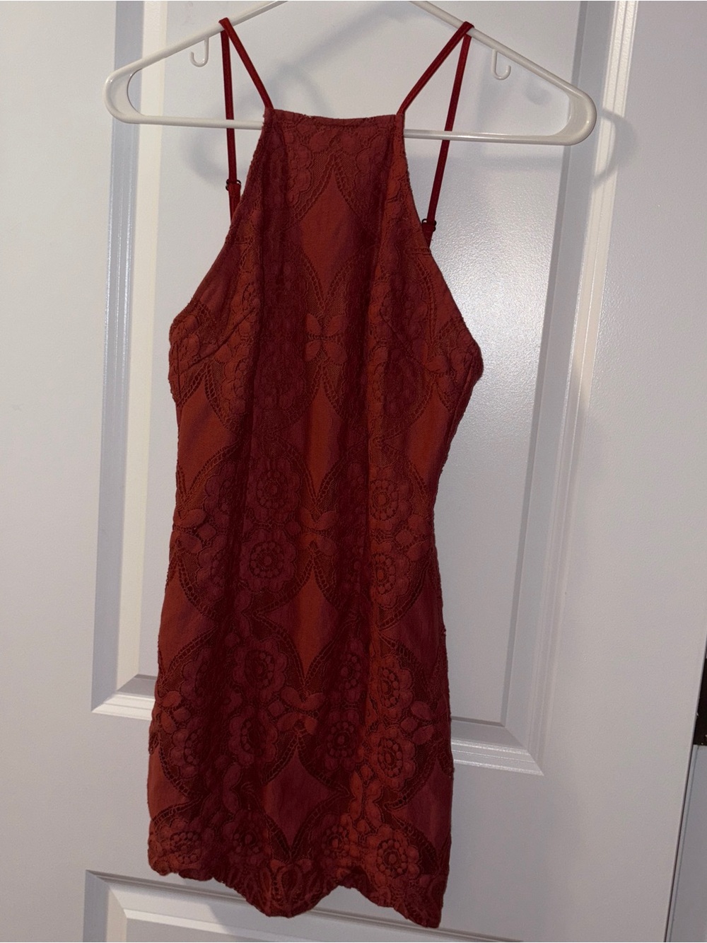 Women’s Rumor Boutique Lace Halter Rust Colored Mini Dress Size: XS